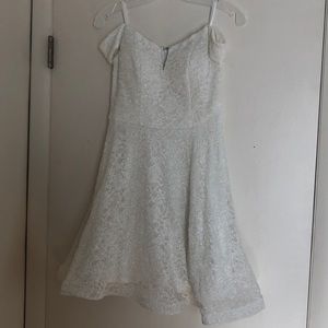 Off the shoulder White sparkle/lace short dress